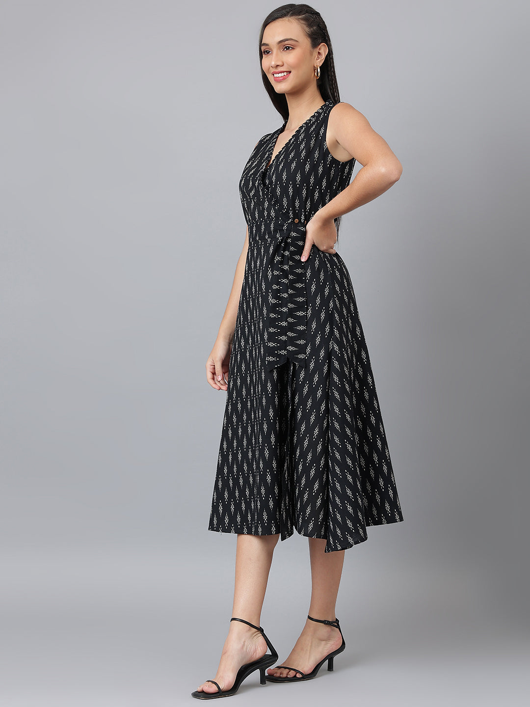 Black Ikat Wrap Dress