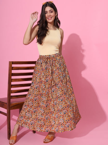 Spicy Mustard Kalamkari Flared Skirt