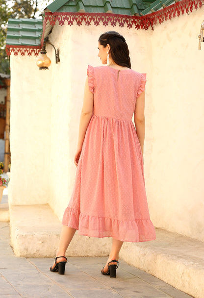 Pink Georgette Fit and Flare Dress