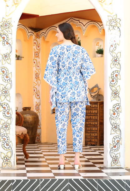 Blue Floral Kaftan Co-ord Set