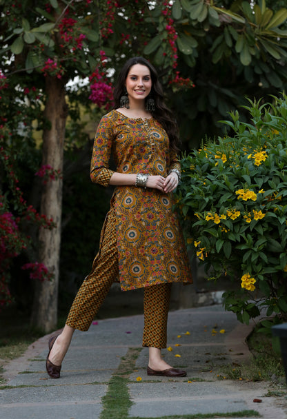 Evergreen Mustard Kurta pant Set