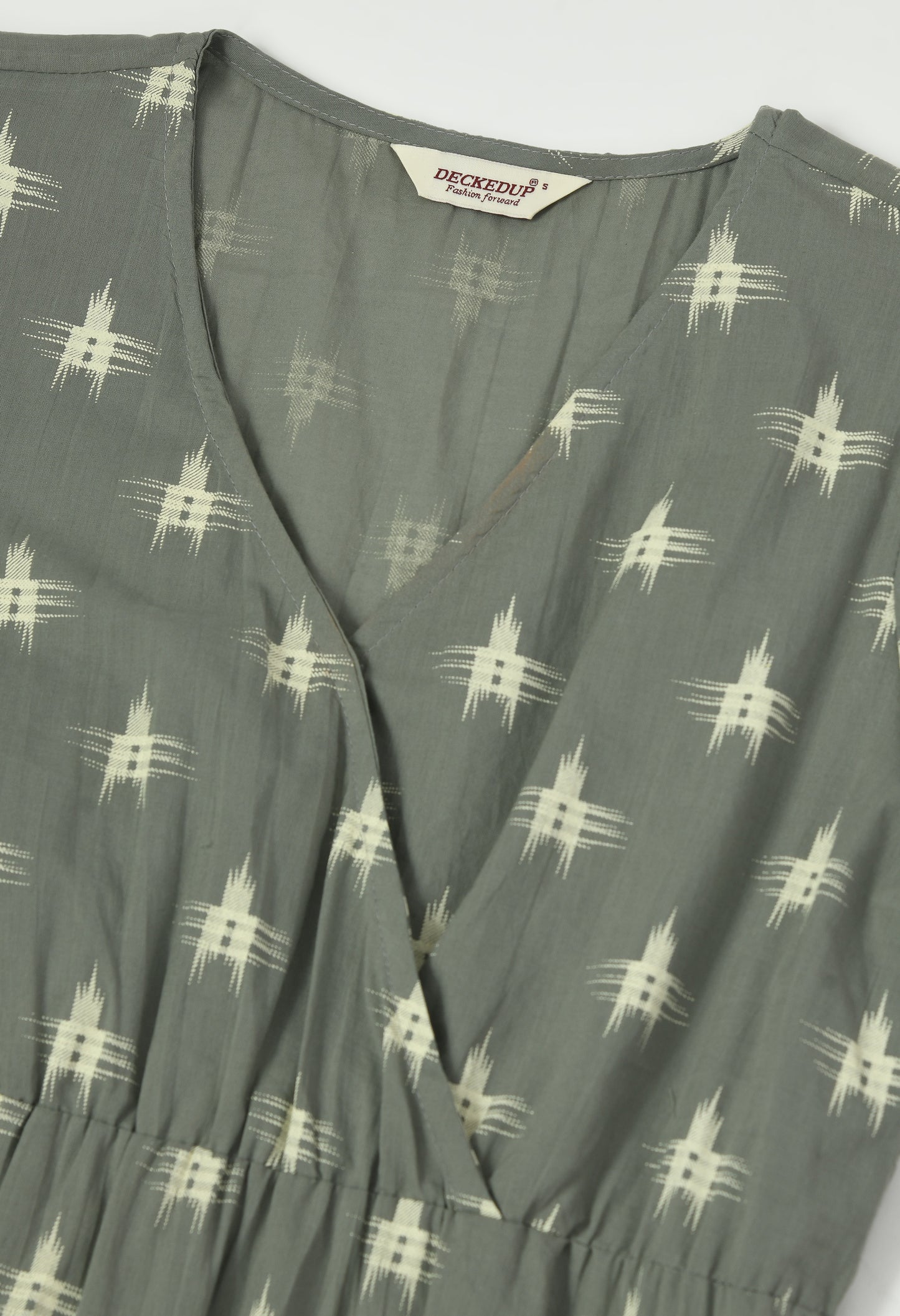 Grey Ikat Print A-line Pocket Dress