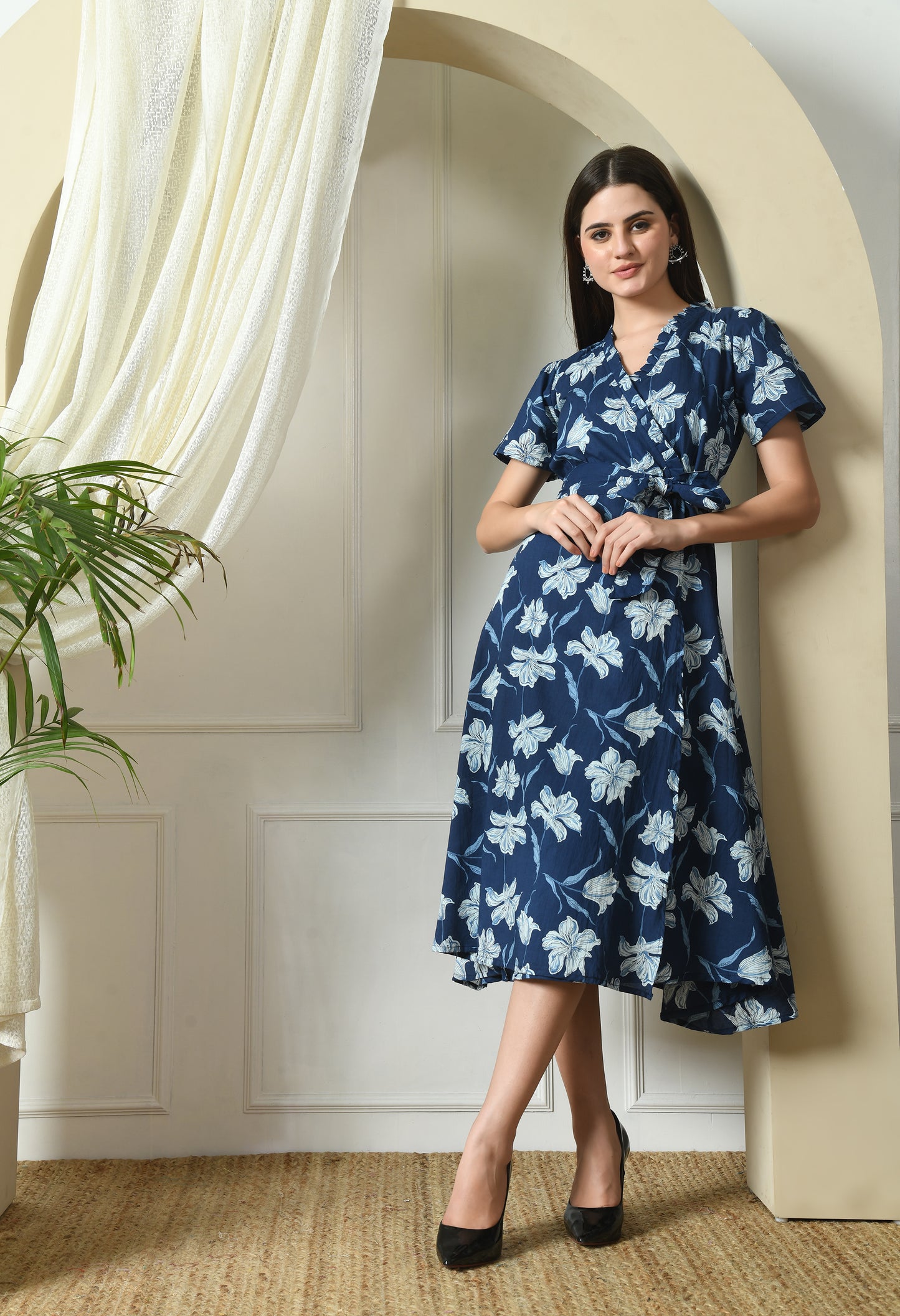 Indigo Floral Wrap Dress