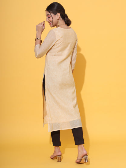 Cream Embroidered Chanderi Kurta