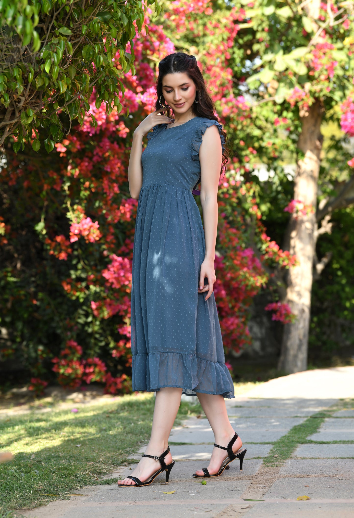 Blue Georgette Fit and Flare Dress