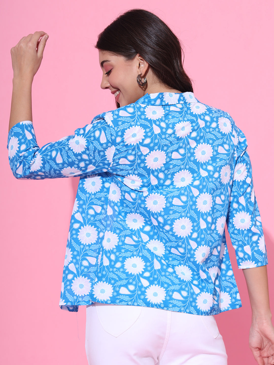 Aqua Floral Cotton Open Shrug