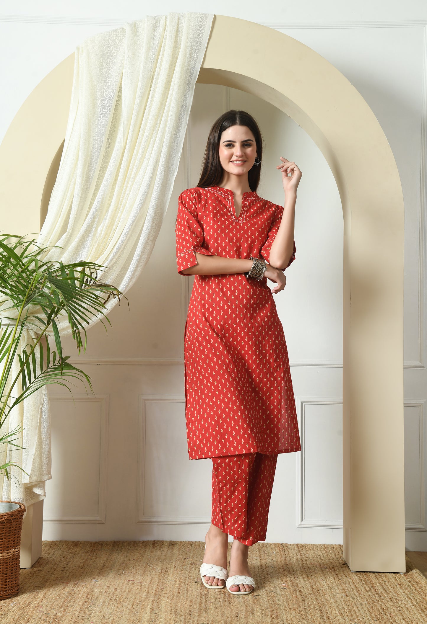 Red Cotton Kurta Pant set