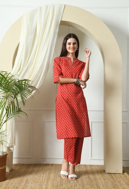 Red Cotton Kurta Pant set