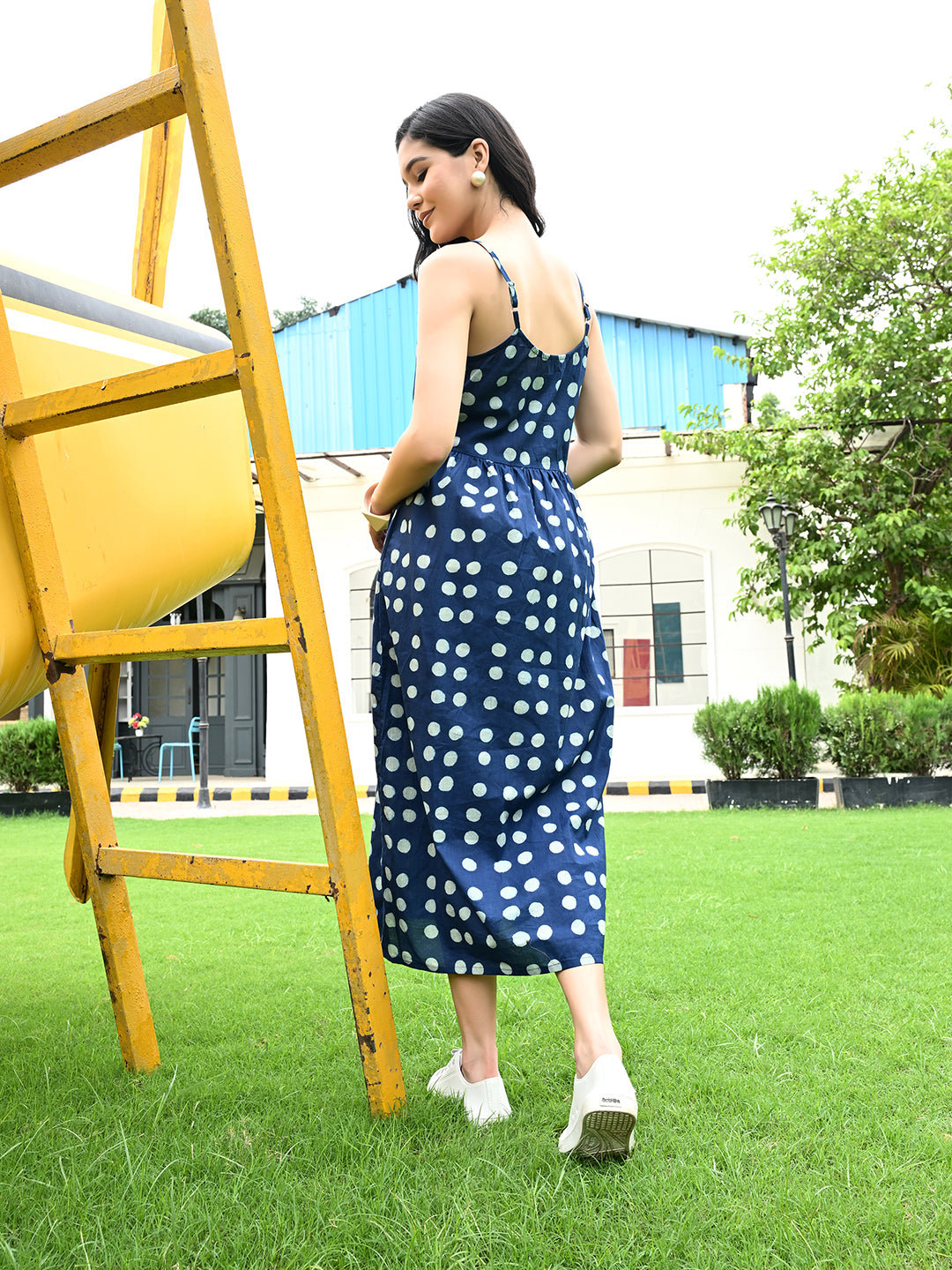 Indigo Polka Dress