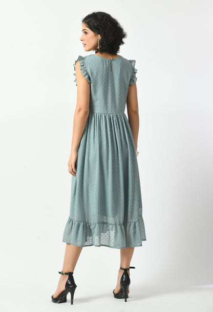 Green Georgette Fit and Flare Dress