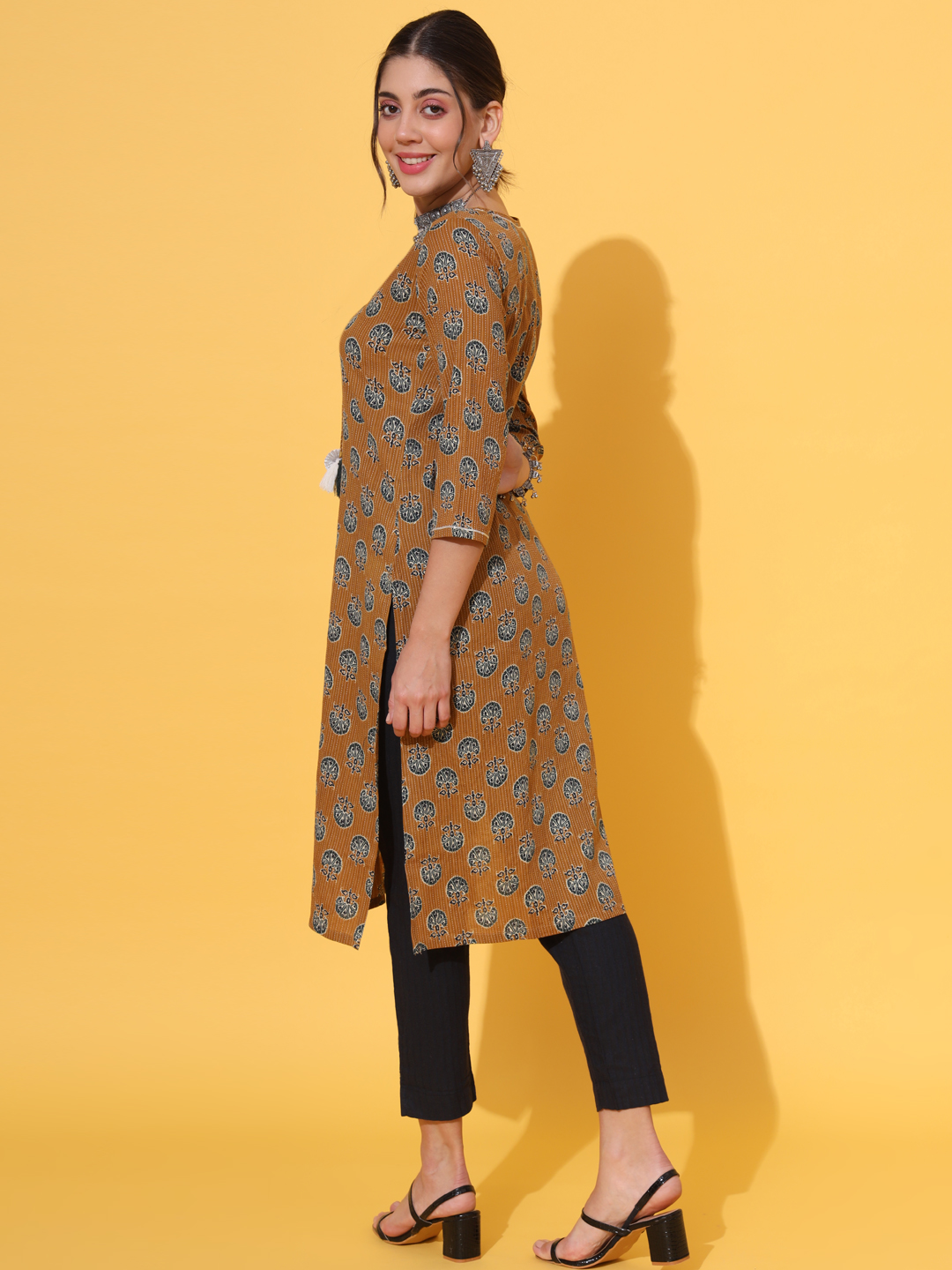 Mustard Motif Kantha Kurta