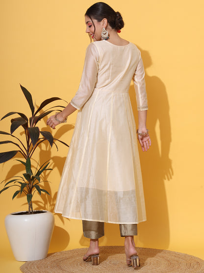 Cream Chanderi Anarkali Kurta