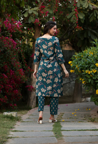 Khushali Green Yok Kurta Pant set