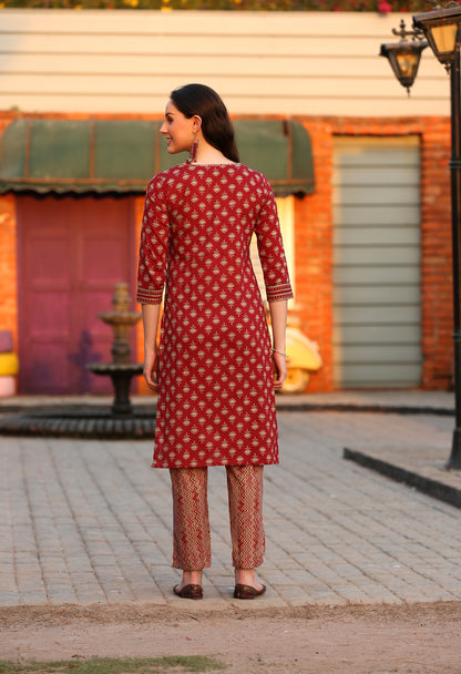 Rust Red Block Kurta Pant Set