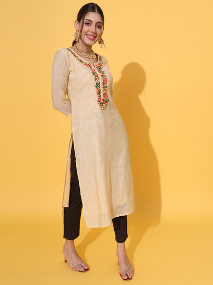 Cream Embroidered Chanderi Kurta