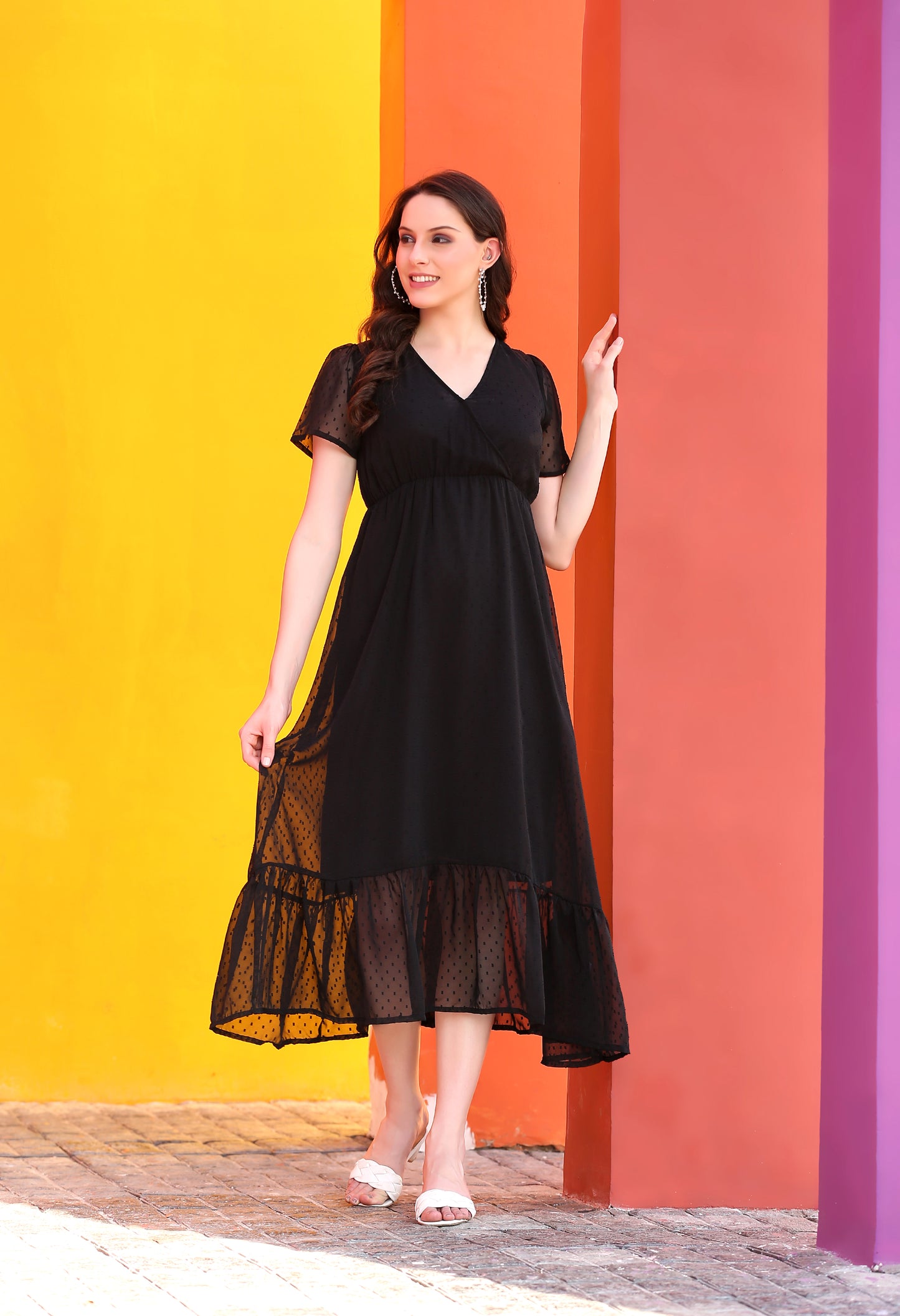 Black Georgette A-line Dress