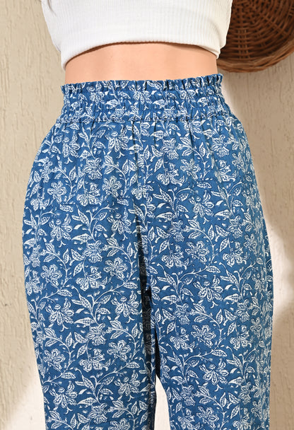 Blue Cotton Ankle Pants