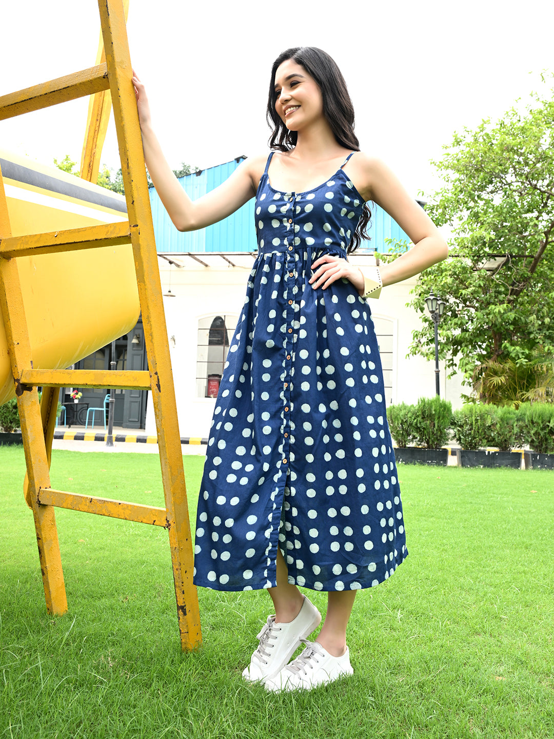 Indigo Polka Dress