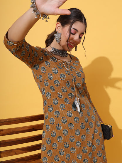 Mustard Motif Kantha Kurta