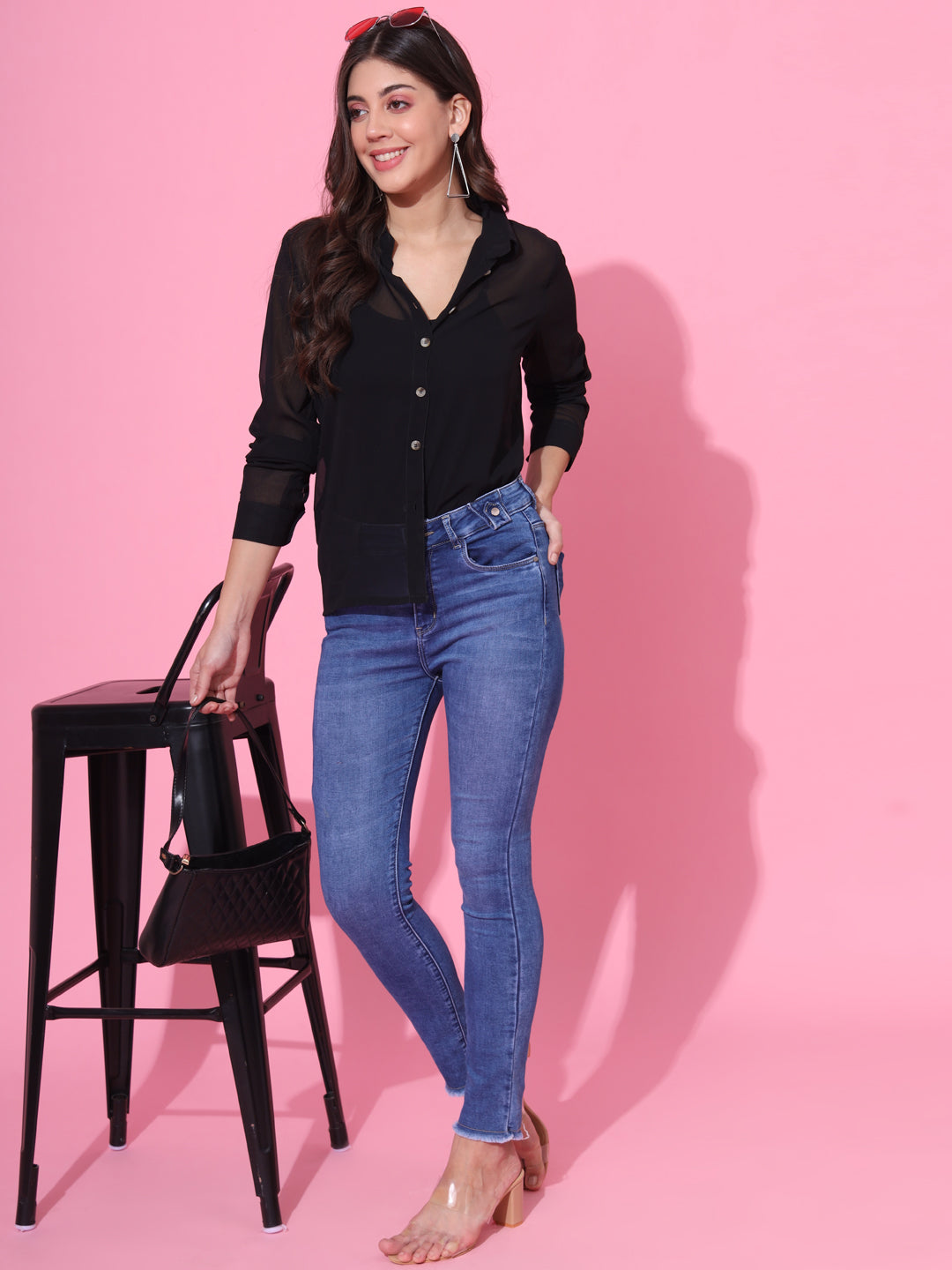 Black Georgette Shirt Top