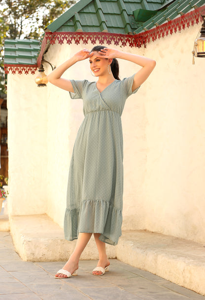 Green Georgette A-line Dress