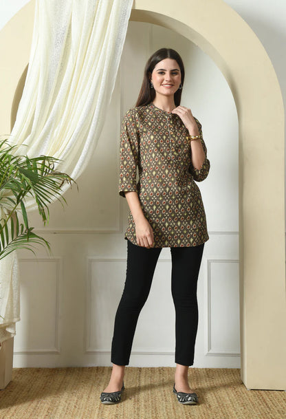 Mandarin Collar Printed Tunic