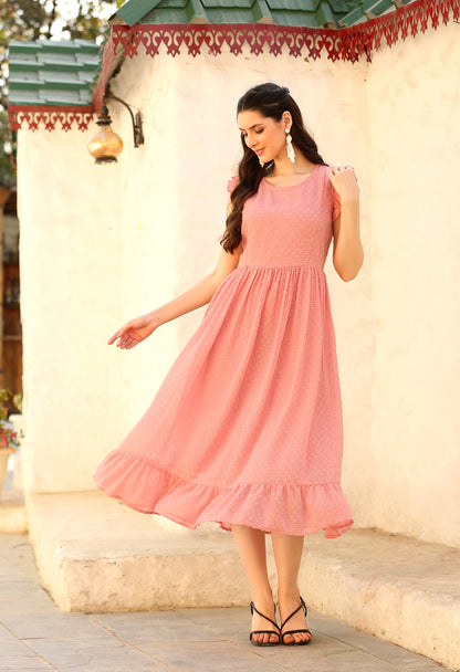 Pink Georgette Fit and Flare Dress