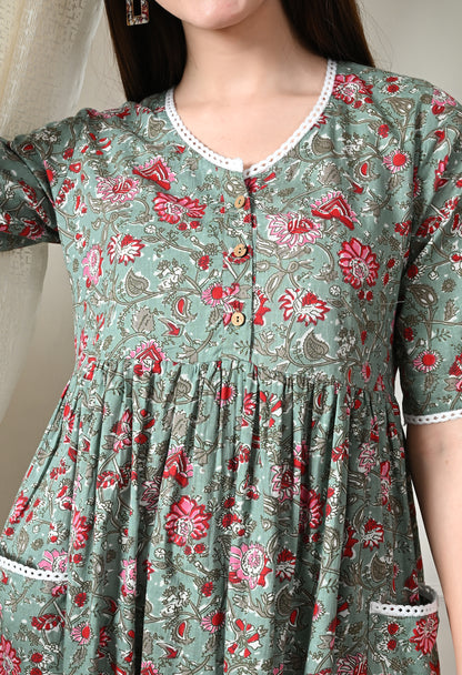 Green Cotton Pockeet Dress