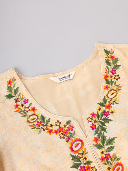 Cream Embroidered Chanderi Kurta