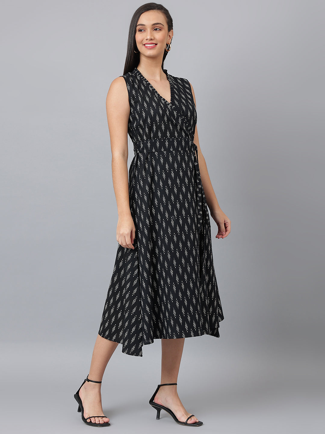 Black Ikat Wrap Dress