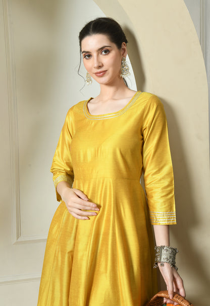 Yellow Cotton Silk Gown Dress