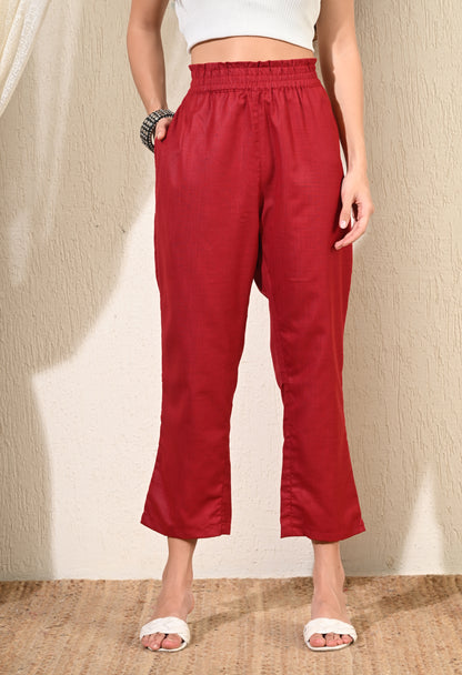 Maroon solid relaxed Pants