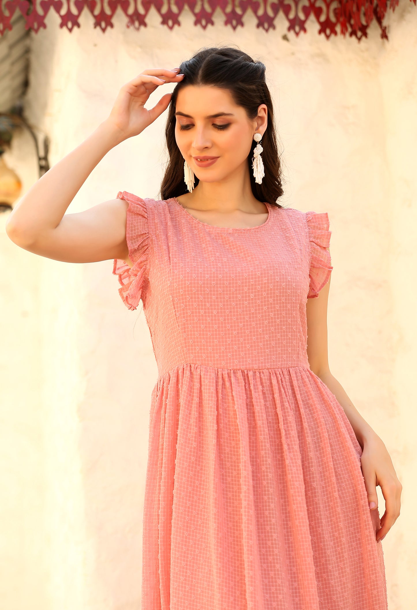 Pink Georgette Fit and Flare Dress