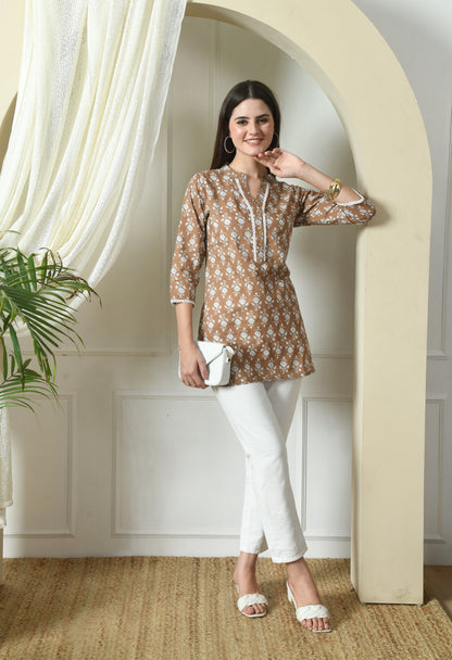 Mandarin Collar Printed Tunic