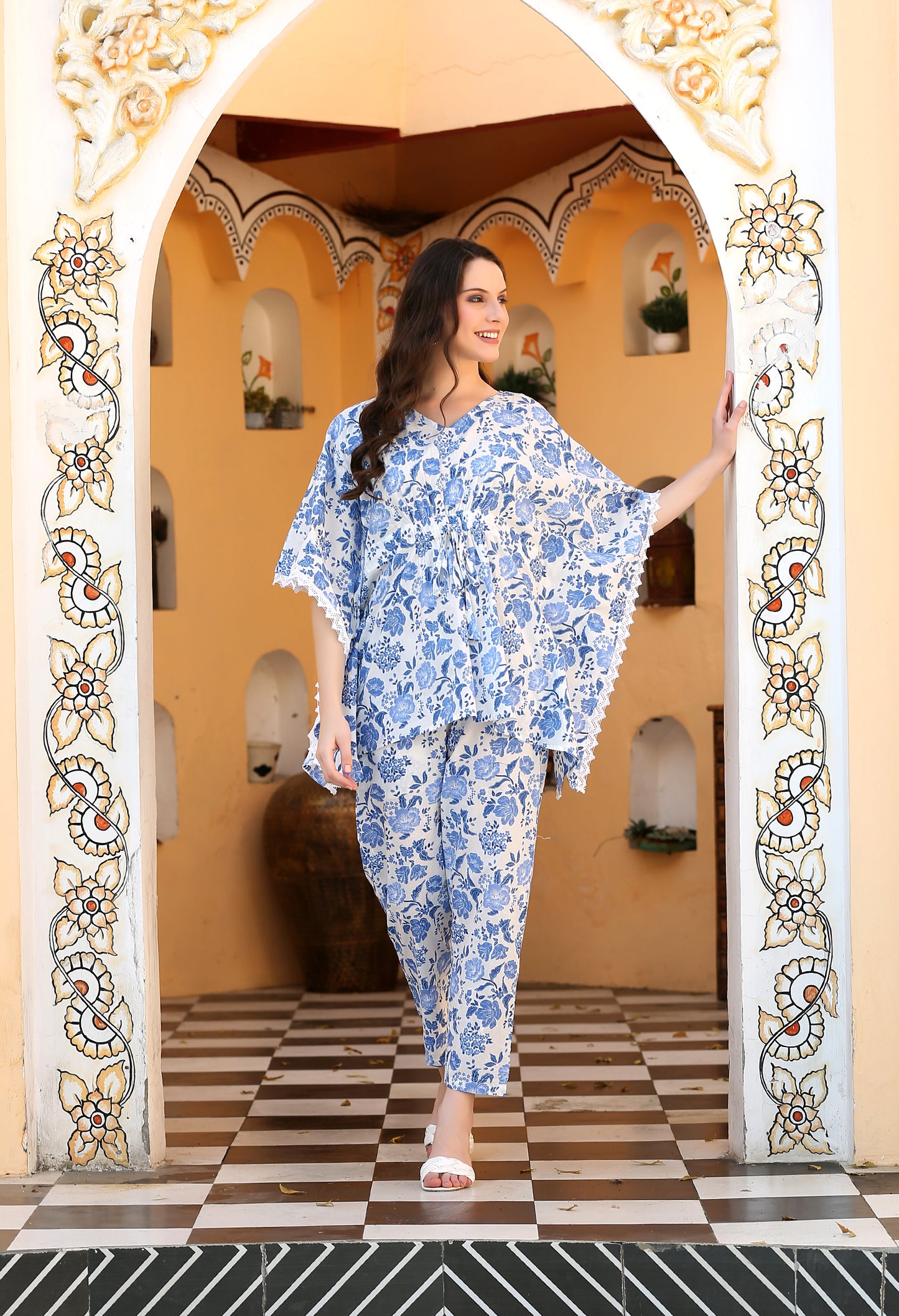 Blue Floral Kaftan Co-ord Set