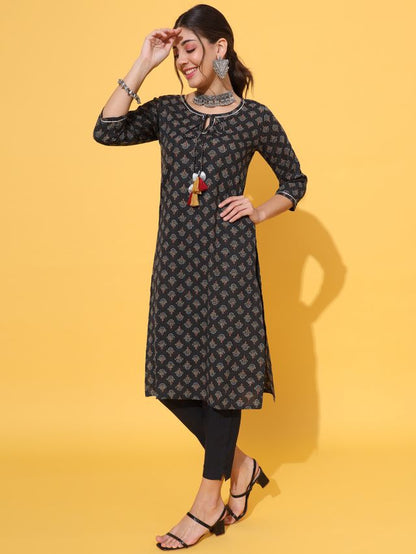 Black Bagru Kantha Kurta