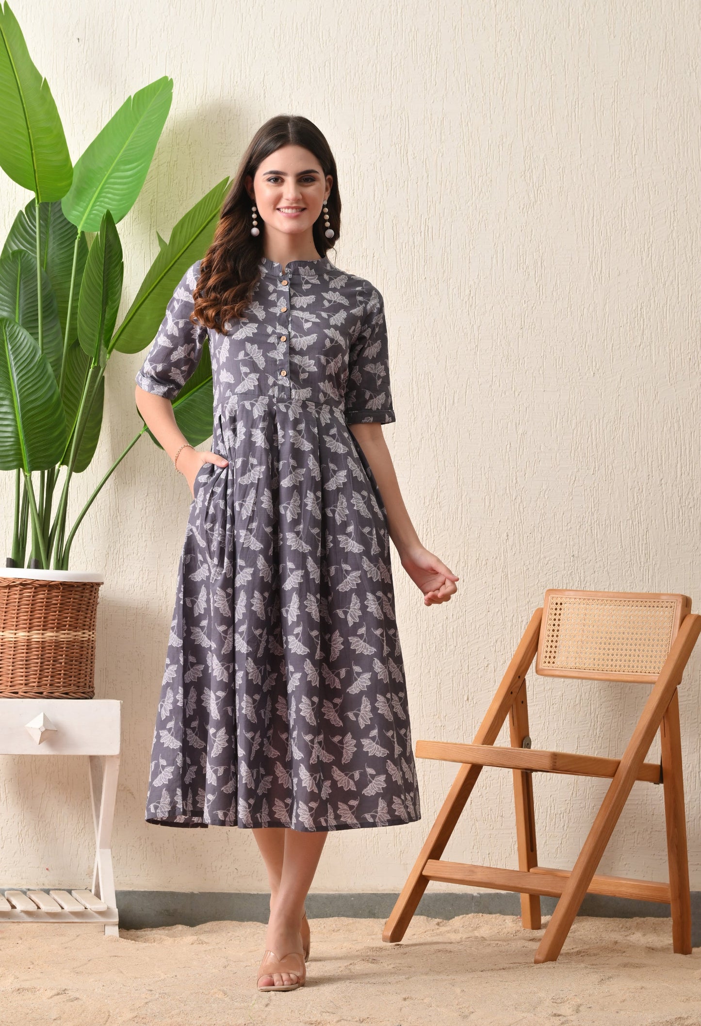 Grey Floral Dress