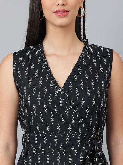 Black Ikat Wrap Dress