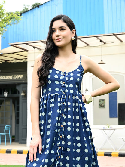 Indigo Polka Dress