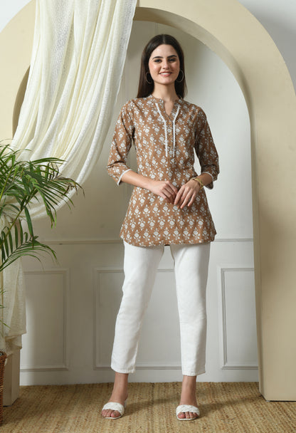 Mandarin Collar Printed Tunic