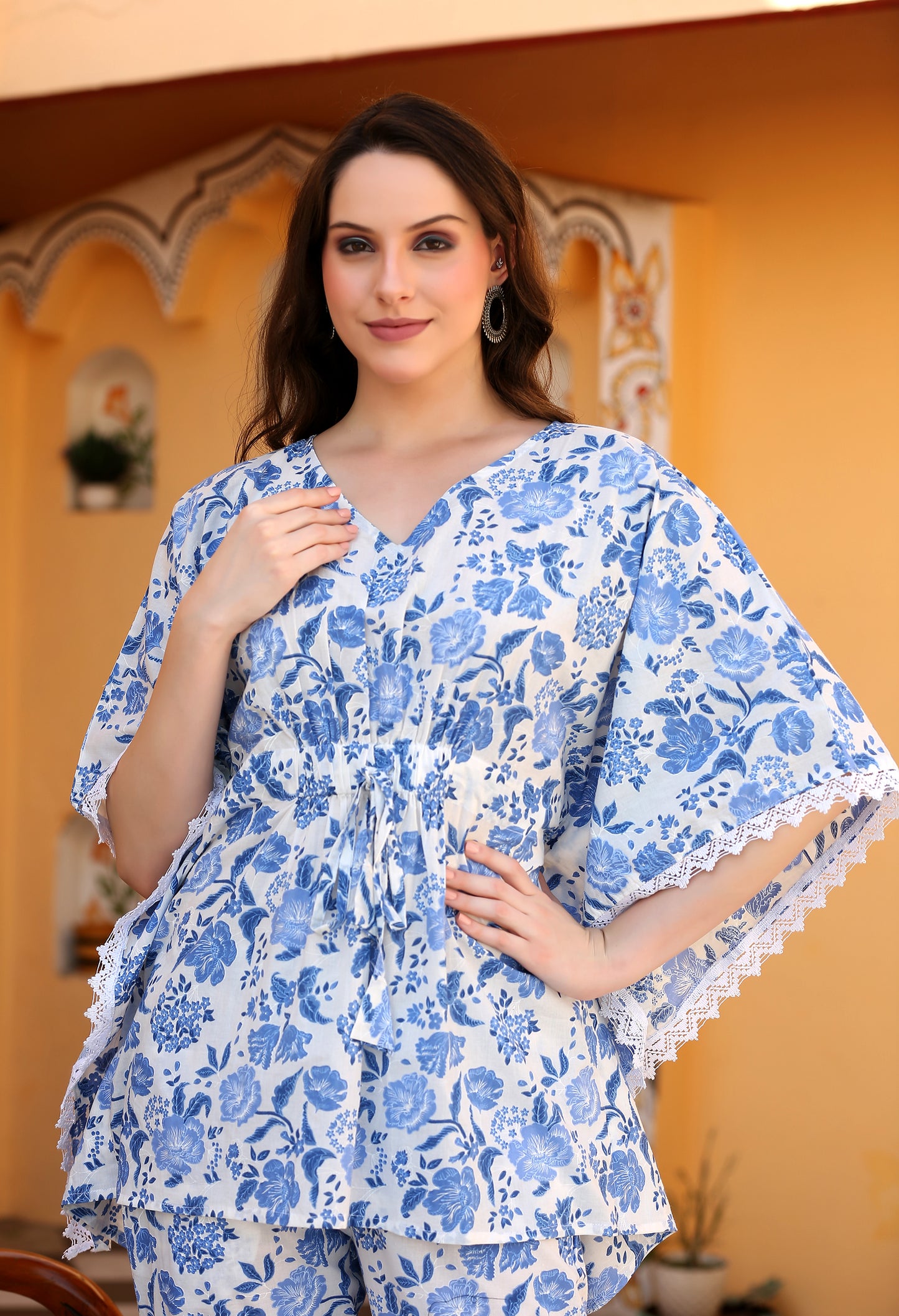 Blue Floral Kaftan Co-ord Set