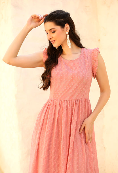 Pink Georgette Fit and Flare Dress