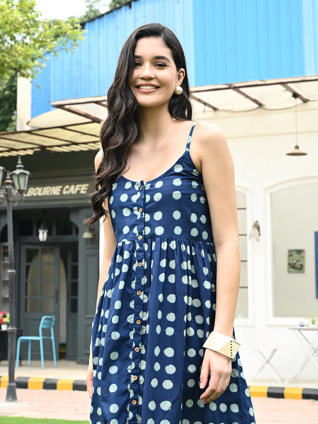 Indigo Polka Dress