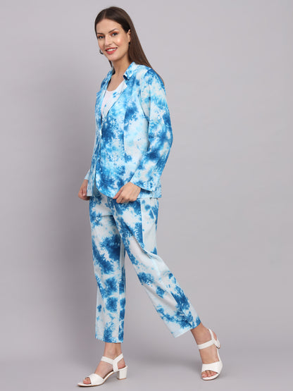 Blue Cotton Tai and Dye Print Blazer Set