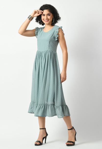 Green Georgette Fit and Flare Dress