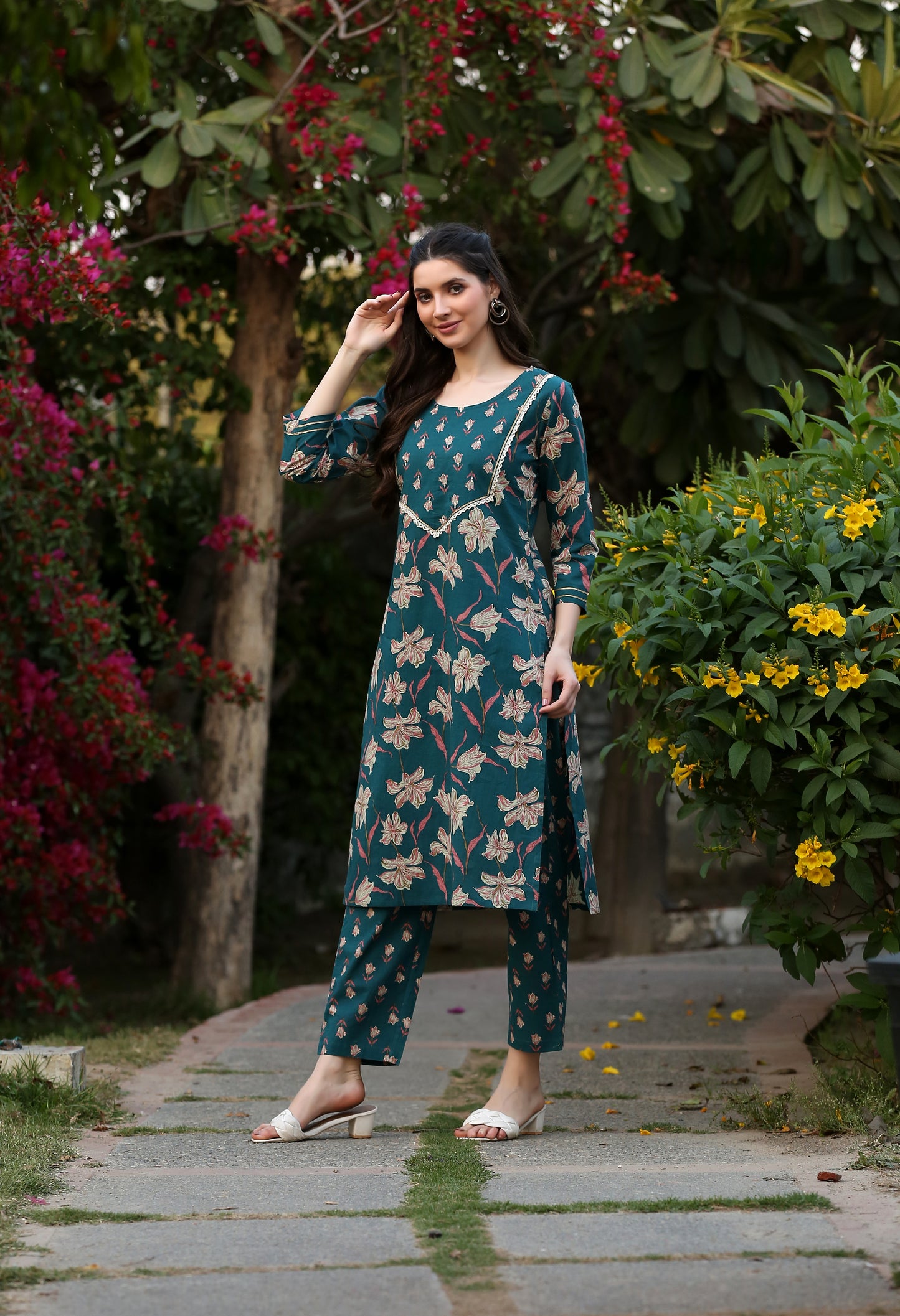 Khushali Green Yok Kurta Pant set