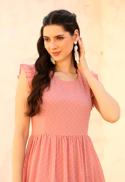 Pink Georgette Fit and Flare Dress