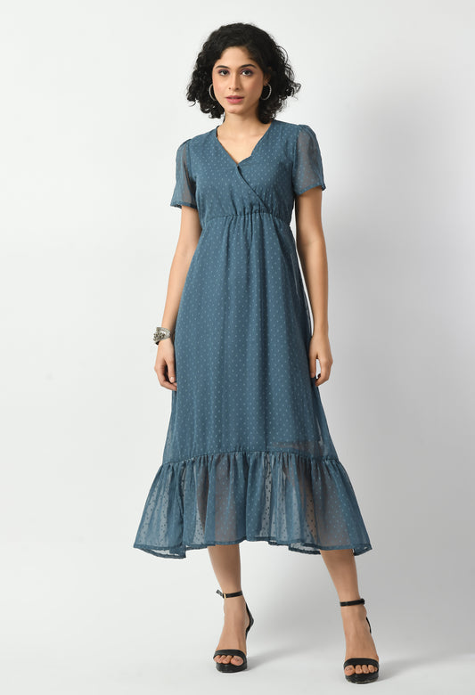 Blue Georgette A-line Dress