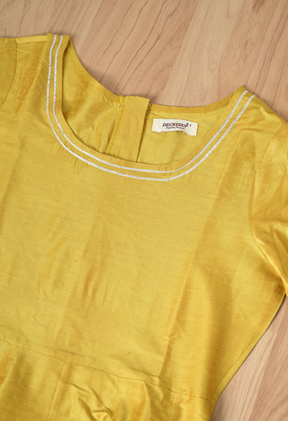 Yellow Cotton Silk Gown Dress