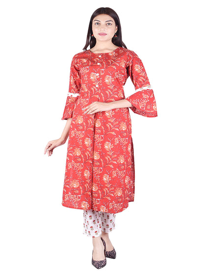 Printed Cotton Straight Kurti With Pant